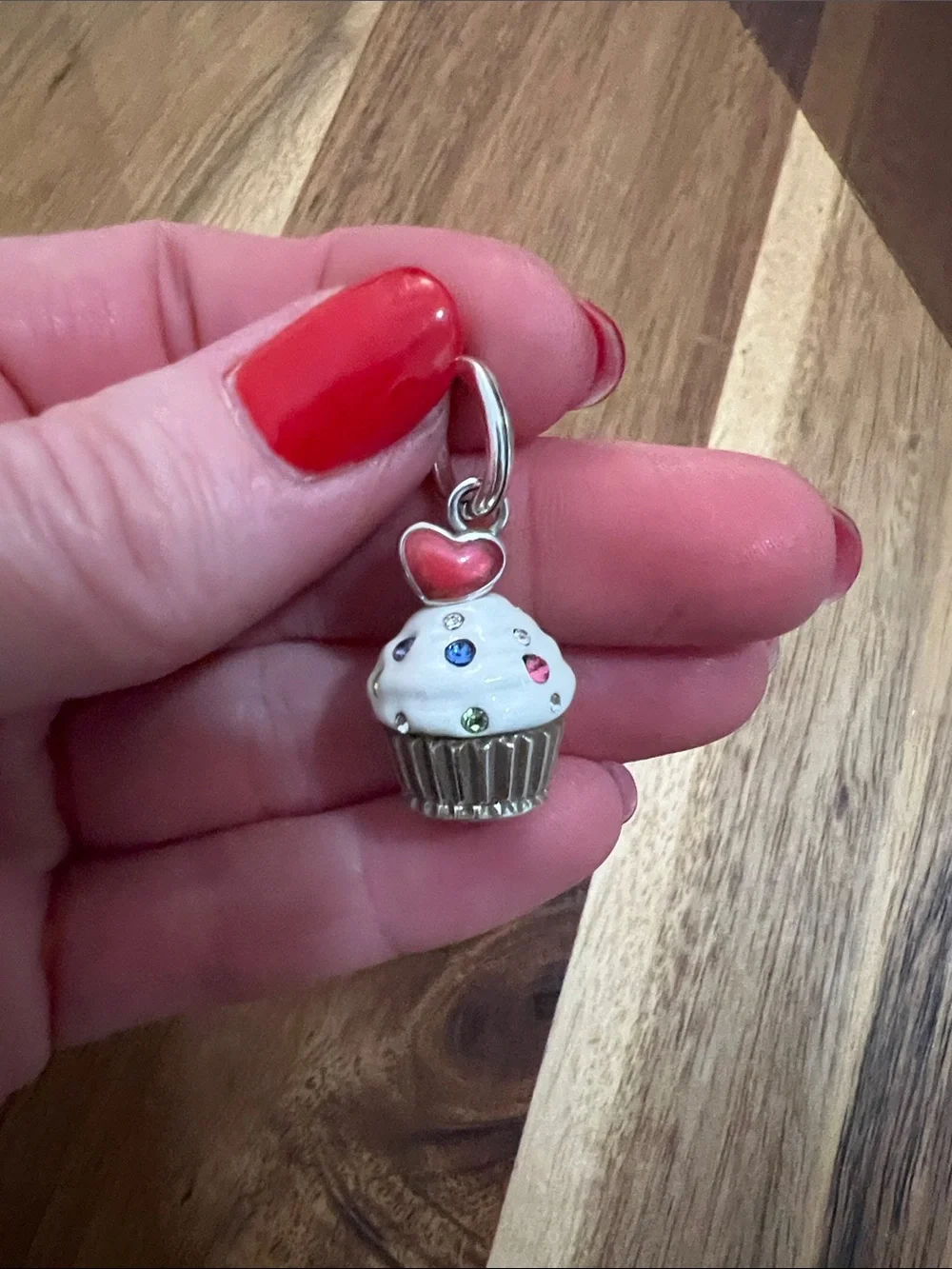 Brighton Silver Cupcake Charm with White Frosting and Pink Heart Accent